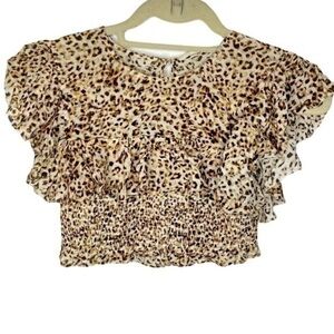 REVOLVE Blue Life Leopard Ruffle Crop Top Size Small